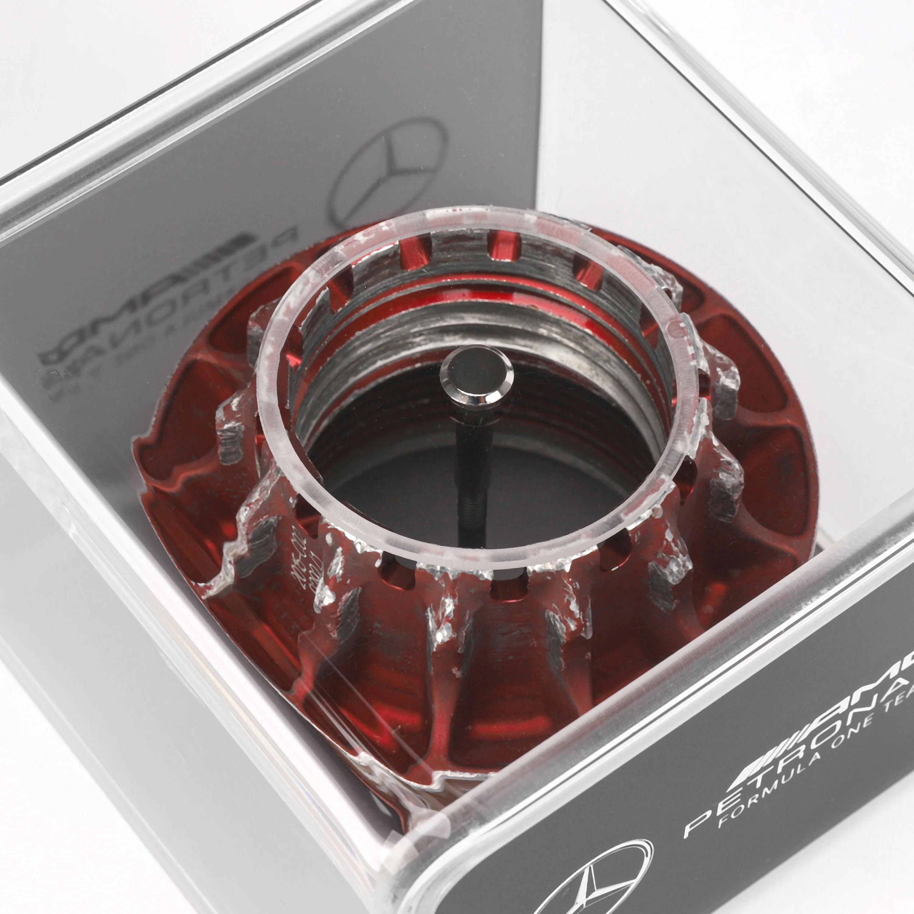Mercedes AMG Petronas 2015 Grand Prix Used Red Wheel Nut in Display Case - Image 4
