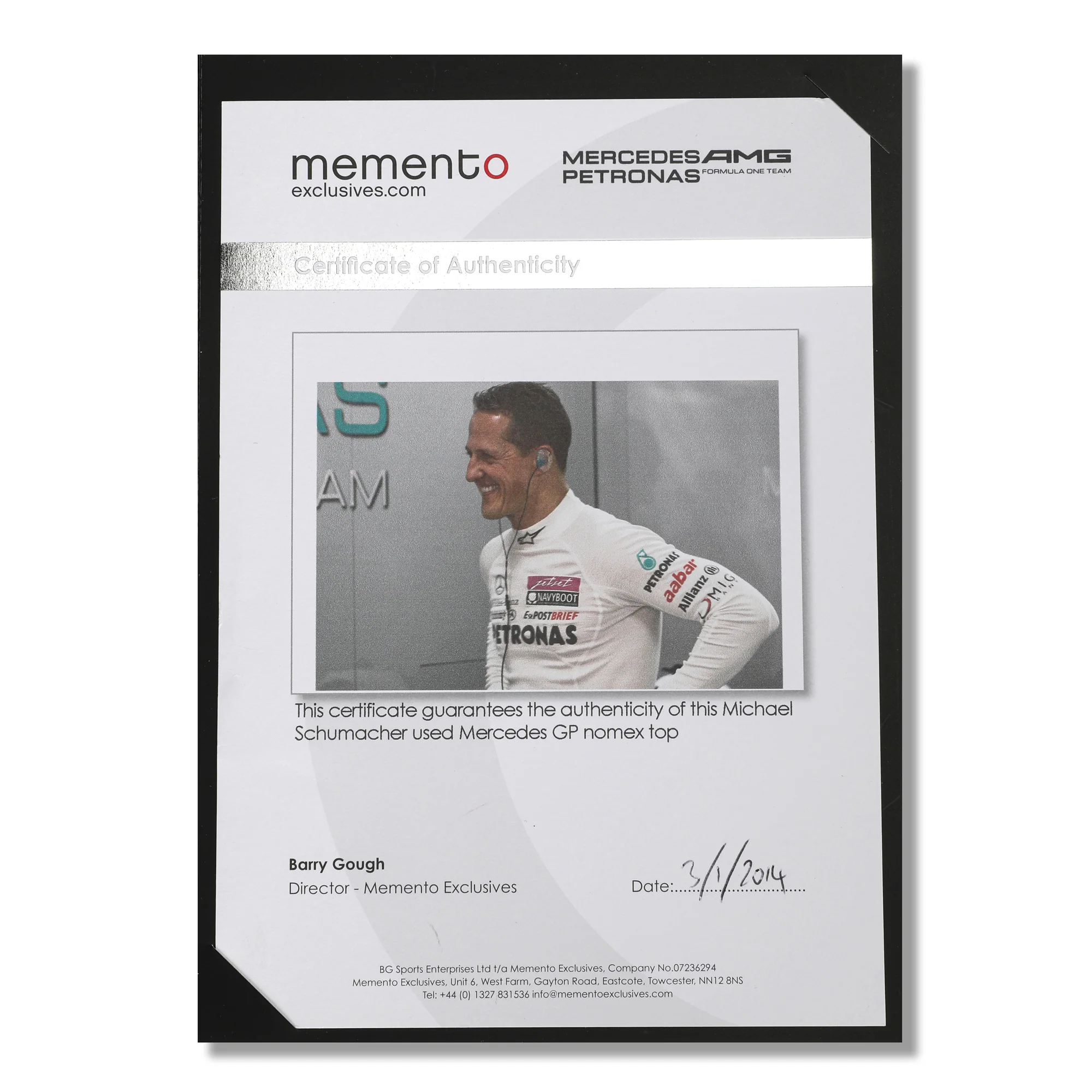 Miami Auction LOT 023 - Michael Schumacher 2010 Mercedes Nomex - Framed - Image 6